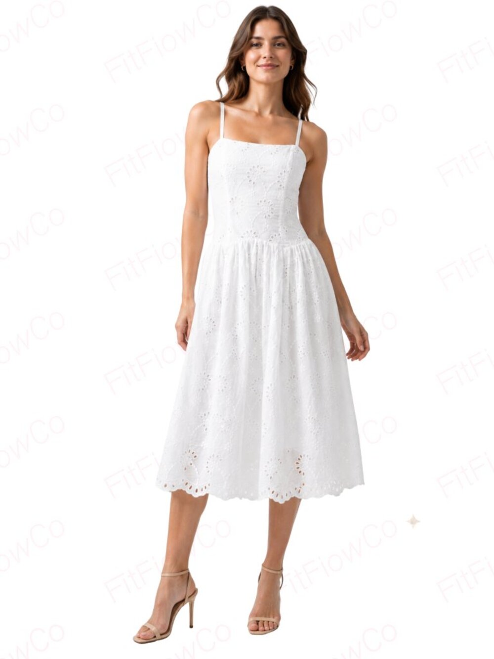 Steve Madden White Cotton Eyelet Drop Waist Midi Dress M NWT